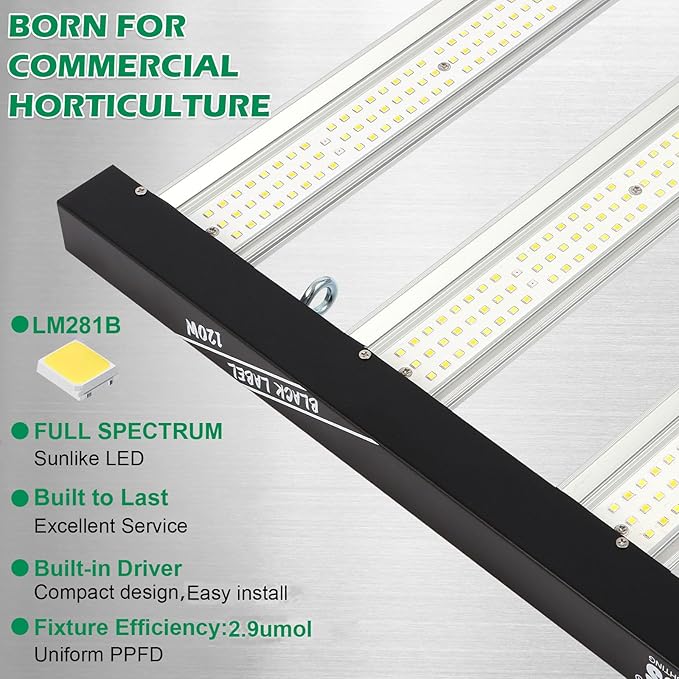 Lucius 120W LED Grow Light with LM281B Diodes, 2.9 µmol/J High Efficiency, 4-Bar 600 Diodes, 348μmol/s,Full Spectrum Plant Grow Lamp for Indoor Plants, Seeding, Veg, Bloom, 120/240/277V