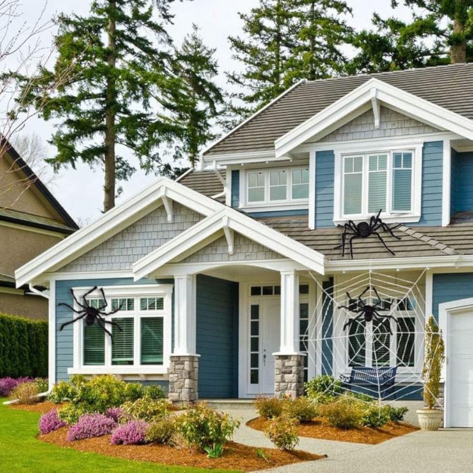 QBSM 2 Pcs Realistic Hairy Giant Spider Real Large Fake Spiders for Halloween Outdoor Decoration House Prank Prop (49.2''+35.4'')