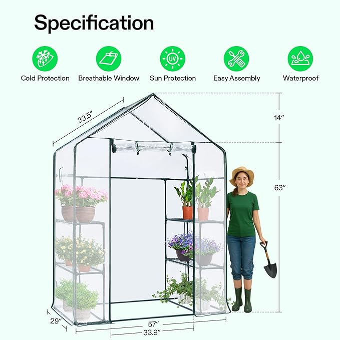 VIVOSUN Transparent 57 x 29 x 77-Inch Mini Walk-in Green House with Windows and Anchors, Plant Garden Hot House