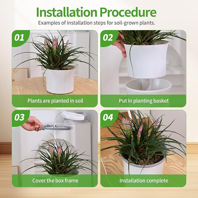 Indoor Planter Grow Light, Soil & Hydroponic Dual Mode, Automatic Timer for 3H/9H/12H, Full Spectrum 9 Dimmable Levels, Plants Germination Kit for 4 Pods, Ideal for Herbs, Flowers & Vegetables (Blue)