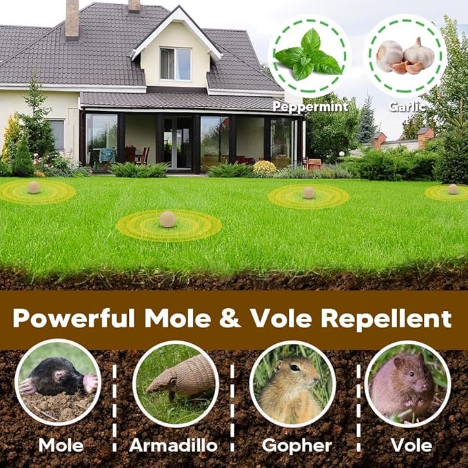 Mole Repellent, Gophers Repellent, Vole Repellant Outdoor, Armadillo Repellents Garden, Groundhog Repellant, Moles Deterrent for Lawn-10P