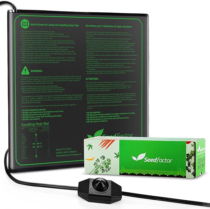 Seedfactor MET Certified Seedling Heat Mat, Adjustable Temperature, Waterproof, Durable Germination Station, Warm Hydroponic Heating Pad, Indoor Home Gardening, Medium Size