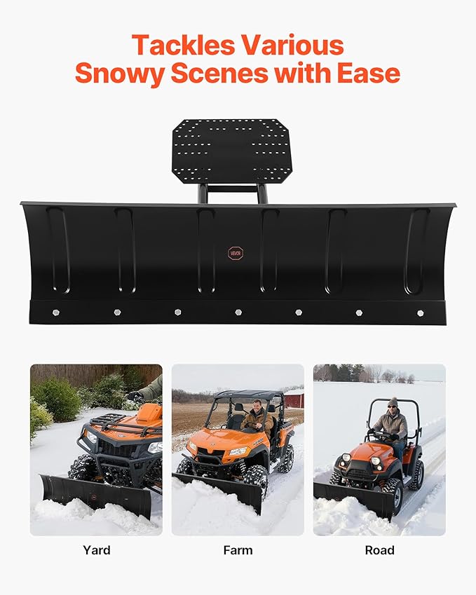 VEVOR Snow Plow Kit, 48in Universal Snow Plow Attachment, Height & Left-Right Adjustable, Quick to Detach, Steel ATV Scrape Blade, 3 Mount Options, Efficient Snows Clearing, for Most ATVs & UTVs