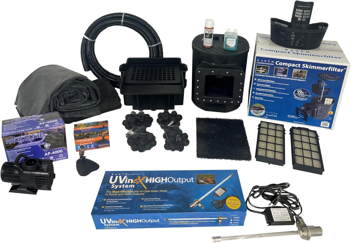 HALF OFF PONDS Savio Select 4,000 GPH Submersible Pump Pond Kit with 10' x 15' EPDM Rubber Pond Liner, UV Clarifier for Water Garden & Koi Pond