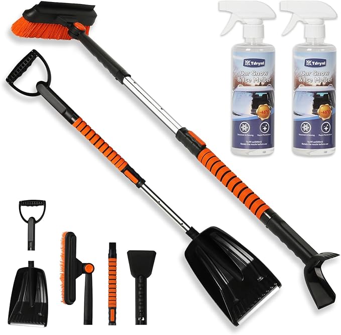 6-in-1 Car Snow Removal Kit with Deicer Spray | 40" Extendable Snow Brush & Ice Scraper, Detachable Snow Shovel, 180° Rotating Head, Foam Grip | Winter Windshield Cleaner for Cars, Trucks & SUVs