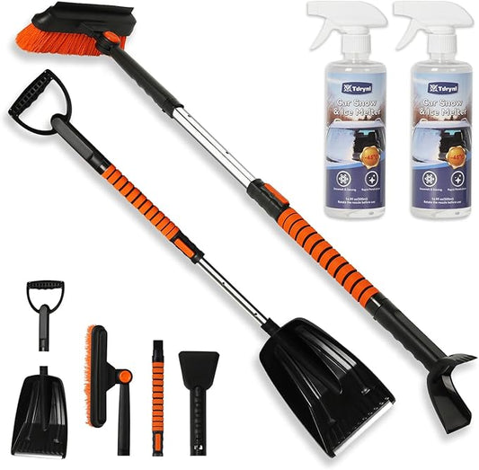 6-in-1 Car Snow Removal Kit with Deicer Spray | 40" Extendable Snow Brush & Ice Scraper, Detachable Snow Shovel, 180° Rotating Head, Foam Grip | Winter Windshield Cleaner for Cars, Trucks & SUVs