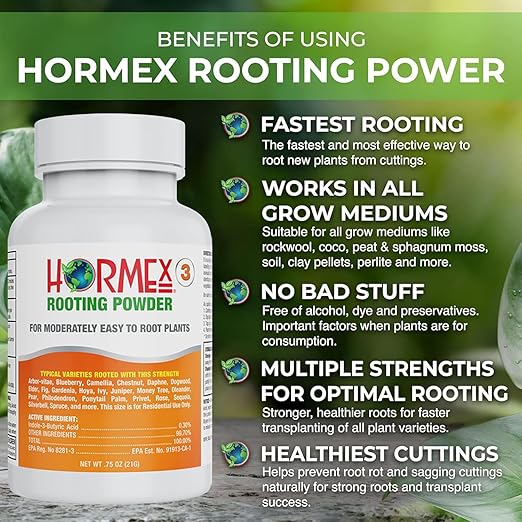 Hormex Rooting Powder #3 & Rooting Cubes Combo - Rooting Hormone for Semi-Softwood Cuttings & Organic Peat Moss Coco Plugs - Fast, Healthy Root Growth for Propagation, Hydroponics, & Seed Starting