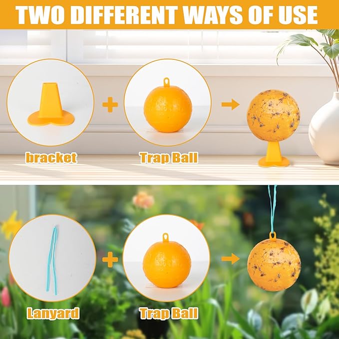 6 PCS Fly Trap Indoor Fly Sticky Ball, Hanging Fly Trap Outdoor Bug Catcher Wasp Gnat Trap, Flying Insects Ball for House Plants Kitchen Drain Yard Garden