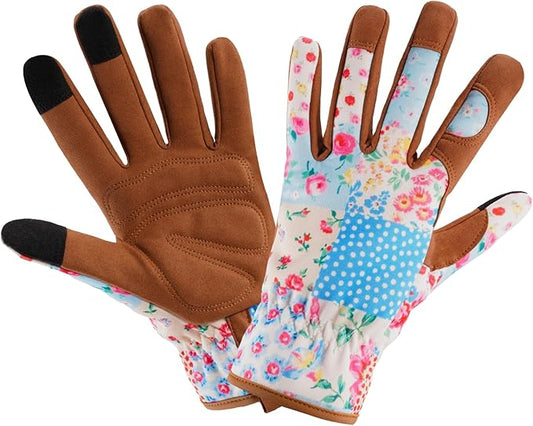 Gardening Gloves for Women, Printed Touchscreen Garden Gloves with Grip, Thorn-Proof Puncture-Resistant Work Gloves