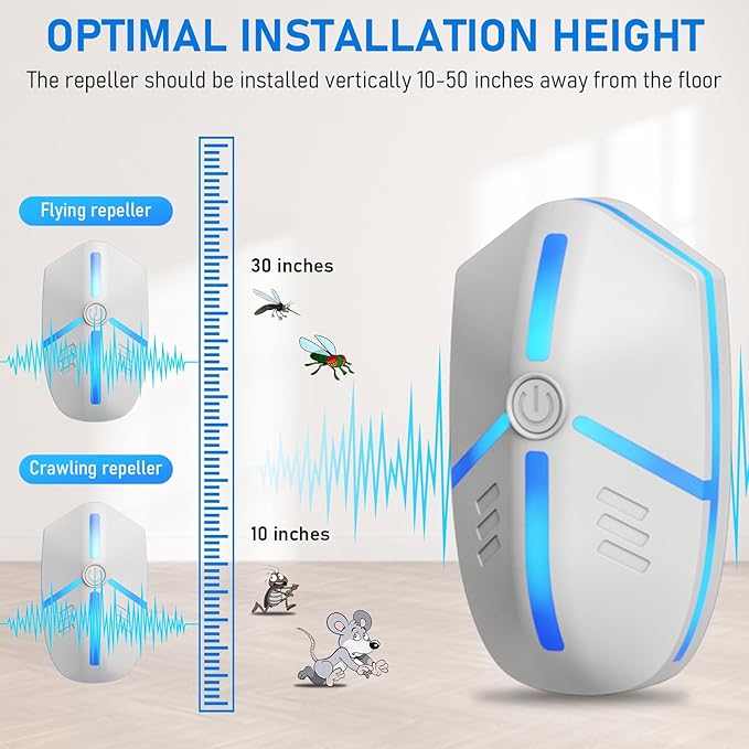 2025 Ultrasonic Repeller for Rodents, Mice, Spiders 6 Pack, Insects - Indoor Electronic Plug-in Repellent, Eco-Friendly Large Area Coverage Up to 1600 Sq Ft for House, Hotel, Warehouse (6 Pack)