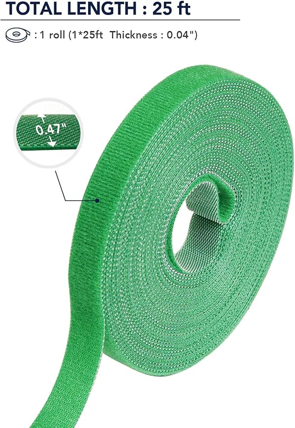 LE TAUCI Plant Ties, Garden Tape for Plant, Reusable Adjustable Thicker Support for Growing, Strong Grip, Tomato Vines Indoor Outdoor, 25 ft x 0.47 Inch, 1 roll, Green
