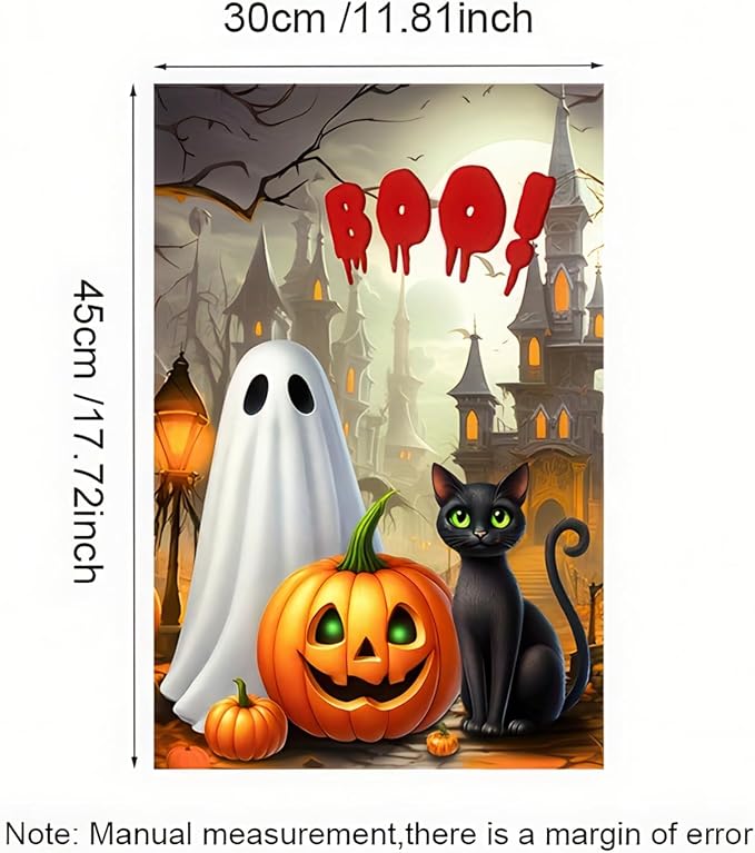 Halloween Welcome Garden Flag 12 x 18 Double Sided Decorations Black Cat BOO Spooky Ghost Pumpkin Garden Flag Holiday Yard Banner Indoor Outdoor House Décor Party