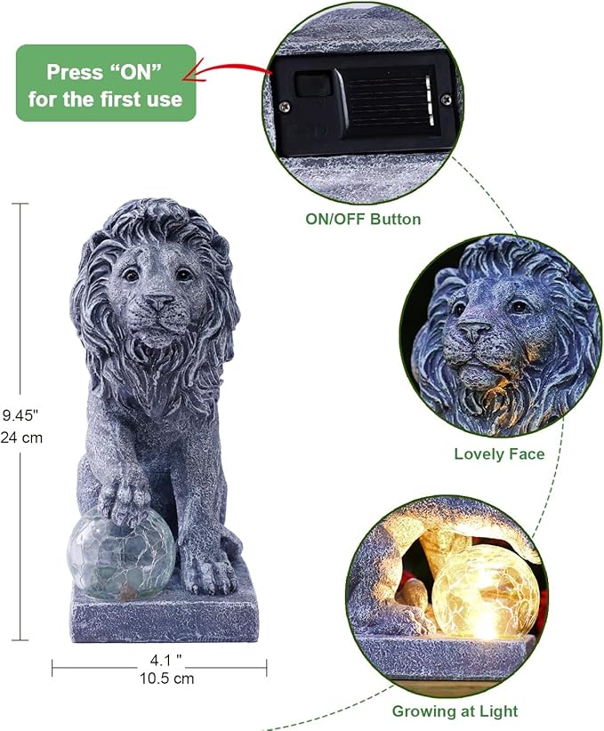 Lion Statue for Garden Decor: Outdoor Figurines Sculpture with Ball for Lawn Patio Yard Balcony - Gifts for Mom Grandma Women
