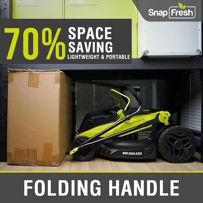 SnapFresh Electric Lawn Mower Cordless - 40V (2 x 20V) 16” Brushless Push Lawn Mowers with 4.0Ah Battery x 2 and Fast Charger Included - Battery Operated Lawn Mower with Bagger