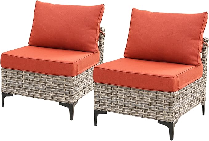 HOOOWOOO 2 Pieces Outdoor Patio Sectional Sets with 2 Armless Middle Chairs,Orange Red