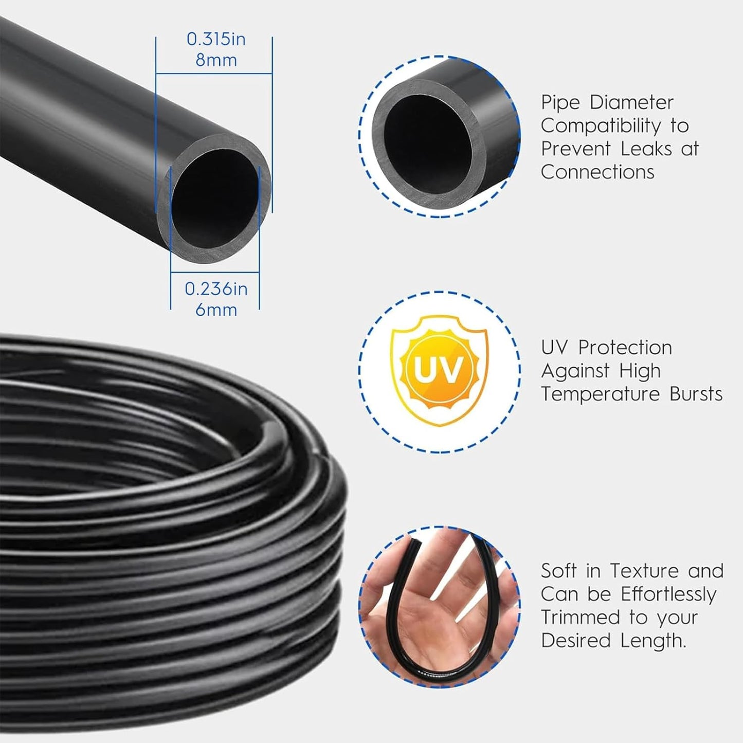 360° Automatic Drip Irrigation Kit - 5/16'' Tubing, Adjustable Universal Spray Nozzle, Copper Atomizing System for Garden/Lawn/Greenhouse - Multi-Directional Rotation, Quick Connectors, 49FT