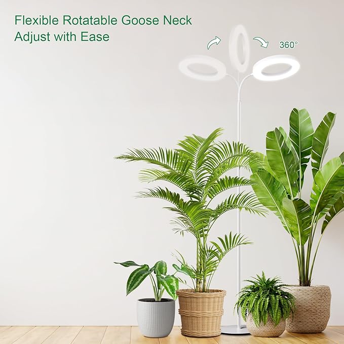 LBW Full Spectrum Grow Light with Stand – Auto Timer (4/8/12H), 4 Dimmable Levels, Adjustable Height (48.8-64.6"), Ideal for Large Indoor Plants, White