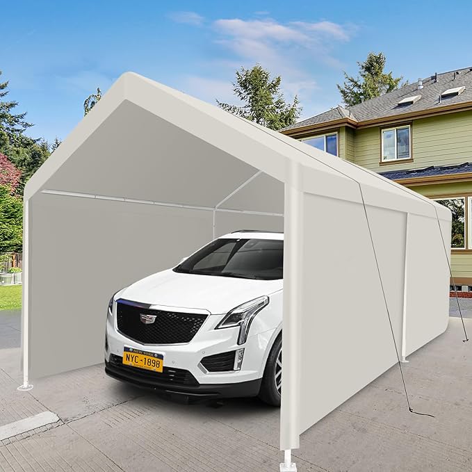 Carport 12x20 Ft Heavy Dut Car Port Canopy, Portable Garage Shelter Car Tents Carpas para Carros All Weather for Automobiles Truck Boat (White)