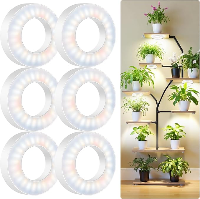 Plant Light, 6 Heads 12V3A Full Spectrum LED Grow Lights for Indoor Plants, 3.5" Under Cabinet Grow Lamp for Small Plants with 6/12/16H Auto Timer, 3 Spectrum Modes, 5 Brightness Levels