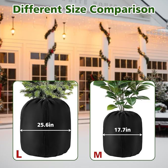 2 Pcs Plant Pot Covers Freeze Protection for Winter - Potted Plant Winter Protection Frost Jacket with Zipper Drawstring to Keep Outdoor Plants Flowers Shrubs Trees Warm (17.7"D x 19.7"H - Black)