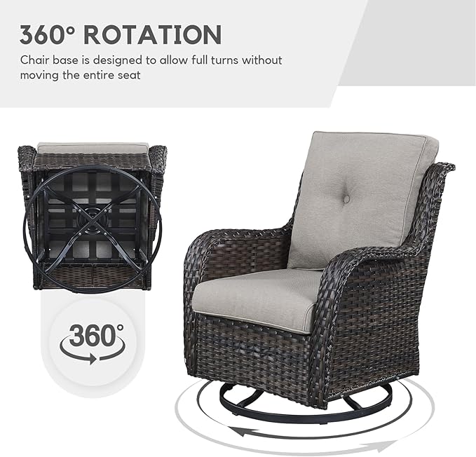 Patio Furniture 4 Piece, All-Weather PE Wicker Outdoor Furniture Set with CSA Certified 30in Propane Fire Pit Table,Outdoor Patio Furniture with Swivel Rocking Chairs