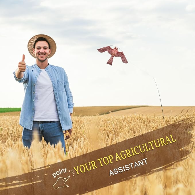 Bird Hawk Flying Kite with Pole Crops Farm Protector Bird Scarer Flying Kite with 6m Pole-Style A