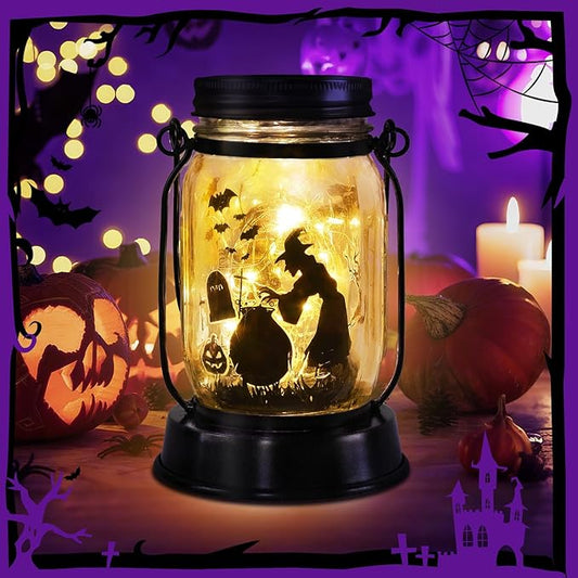Halloween Decorations Gifts for Women/Men Halloween Witch Solar Lanterns Witch Decorations Outdoor Lights Solar Garden for Yard, Patio,Backyard,Porch Torches Lights