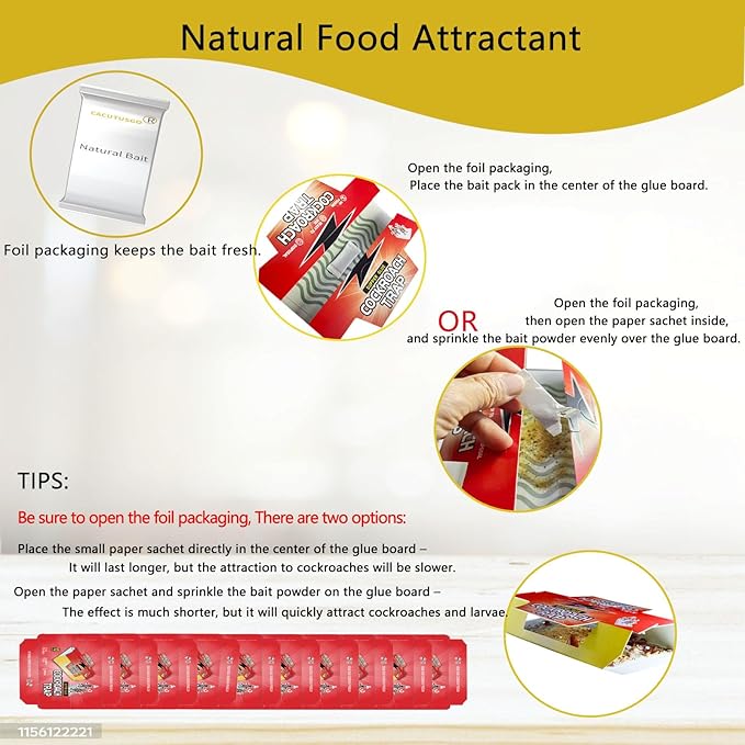 Natural Food Baited Roach Sticky Glue Traps – Extra Strong Adhesive for Cockroaches and Other Insects, Effective Indoors & Outdoors