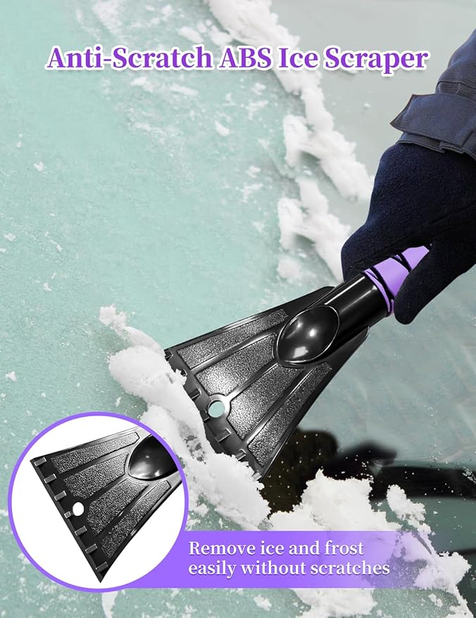 HEEYA Ice Scraper and Brush for Car, Extendable Snow Brush and Ice Scraper for Car Windshield Window, Car Snow Scraper and Brush with Foam Grip for SUV Truck Automobile Vehicle - Purple