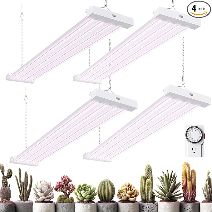 Barrina TX-L63 3FT LED Grow Light, 252W (4 x 63W), 4 Panel Wider Coverage, Full Spectrum, High PPFD, Mechanical Timer, Linkable, Hanging Light, Plant Stand with Grow Light for Indoor, Seeding, 4 Packs