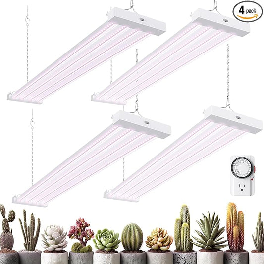 Barrina TX-L63 3FT LED Grow Light, 252W (4 x 63W), 4 Panel Wider Coverage, Full Spectrum, High PPFD, Mechanical Timer, Linkable, Hanging Light, Plant Stand with Grow Light for Indoor, Seeding, 4 Packs