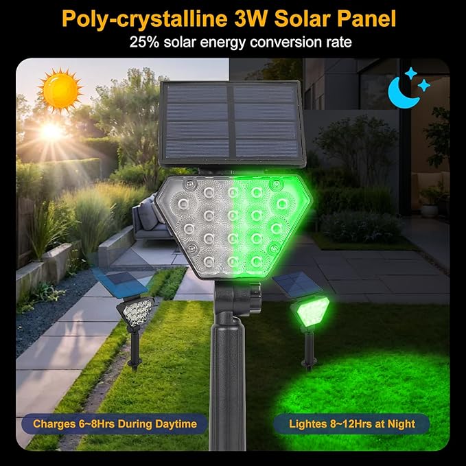 T-SUN Solar Spot Lights Outdoor, LED Green Landscape Lighting, Halloween Lights Outdoor Solar, IP65 Waterproof Spot Light, Auto On/Off for Garden/Yard/Pathway/Patio (6-Pack)