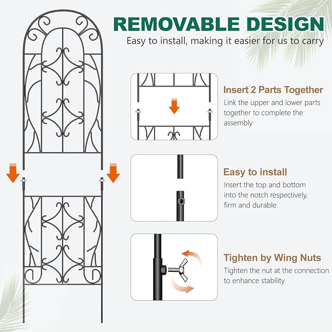 4 Pack Metal Garden Trellis for Climbing Plants, Black Metal Garden Trellis for Vines Plant Rose Vegetable Support,Large Decorative Outdoor Trellis