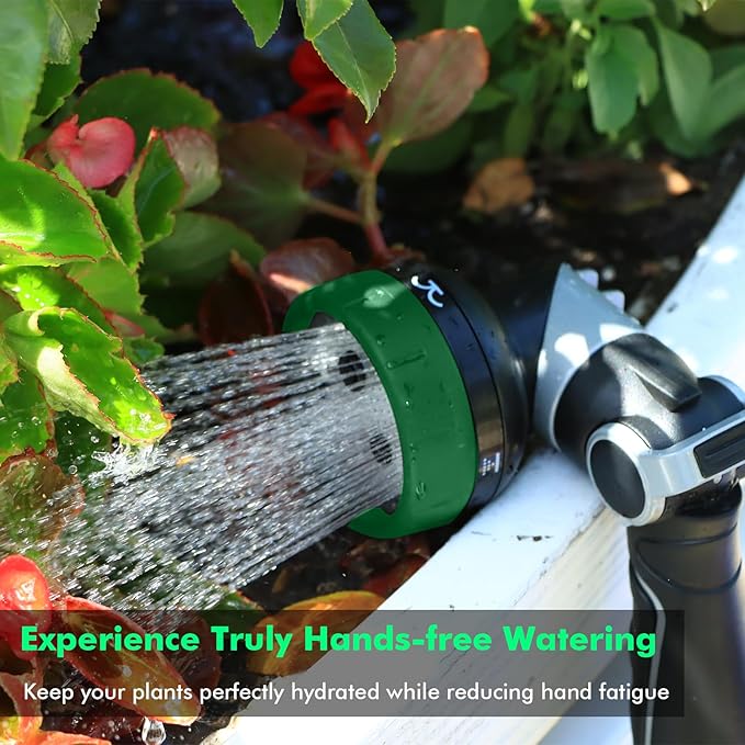 RESTMO 2-IN-1 Garden Hose Nozzle, Heavy Duty Metal Water Hose Nozzle with 4 Spray Patterns, Magic Twist and Thumb Flow Control, Ideal for Watering Plants & Lawns, Washing Cars & Pets, Green