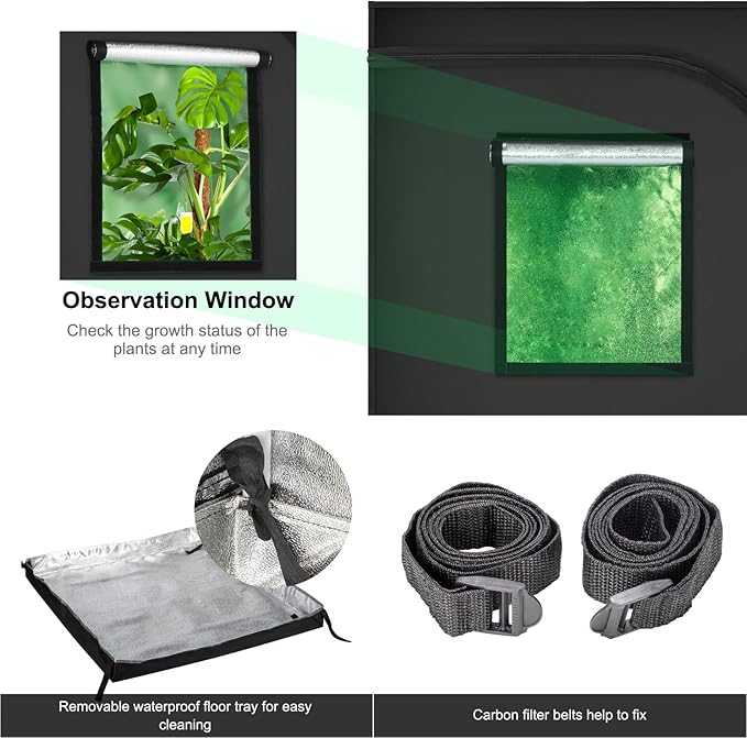 Outvita 4x2 Grow Tent, 48"x24"x60" High Reflective Mylar Hydroponic Plant Growing Room with Removable Floor Tray & Observation Window for Indoor Plant Flower Herb