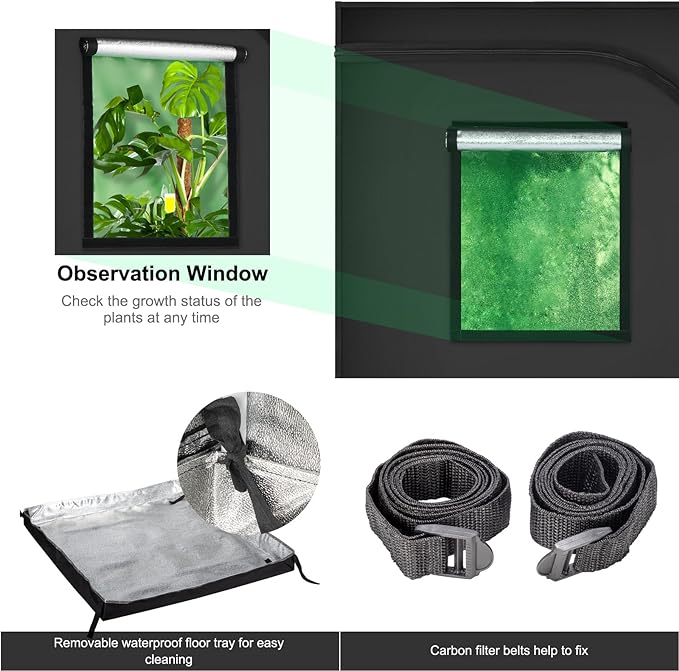 Outvita 47" x 24" x 70" Grow Tent, High Reflective Mylar Hydroponic Plant Growing Room with Removable Floor Tray & Observation Window for Indoor Plant Flower Herb
