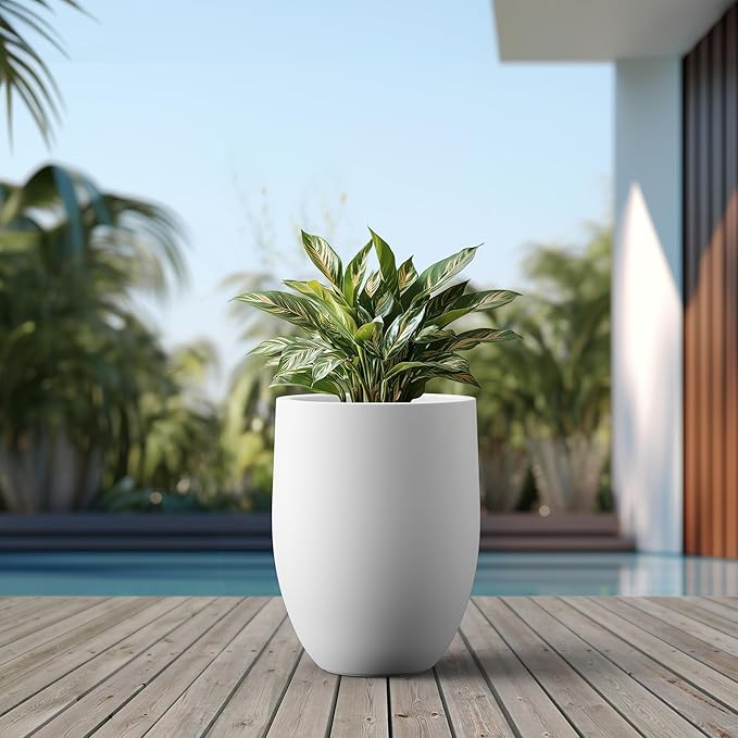 Kante 21.7 Inch Tall Concrete Planter, Large Indoor Outdoor Plant Pot with Drainage, Smooth White Finish with Aqua Blue Interior, Ideal for Porch, Home, Garden, Patio