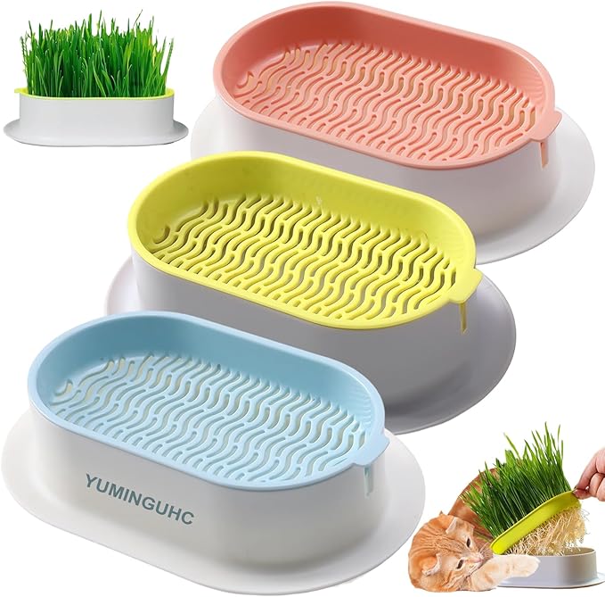 3Pcs Cat Grass Planter (No Seeds Included) Wheatgrass Planting Trays Hydroponic Cat Grass Growing Kits for Indoor Cats Soilless Organic Nursery Box Pet Grass Pot (I)