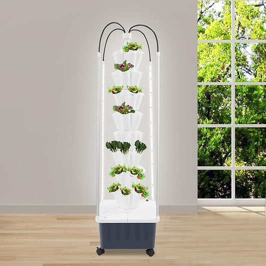 Hydroponic Growing System, 40-Hole Smart Hydroponic Tower w/LED Grow Lights, Indoor Hydroponic Garden Herb Grow Kit for Short Tomato,Pepper,Cucumber, Can Plant 40 Seeds, White