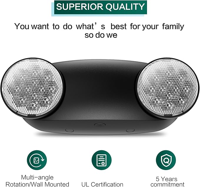 1 Packs Led Black Emergency Lights with Battery Backup Two-Adjustable?Bug Eye -UL 924?Certified Emergency Exit Signs-120-277VAC/Commercial Emergency Lights Fixtures/Indoor Exit Lights.