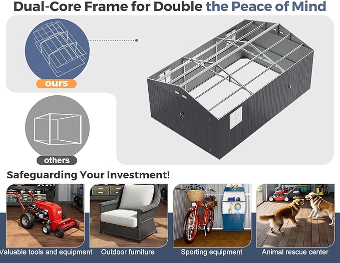 Metal Garage Shed 13x20x8.5', Large Outdoor Storage Building, Ultra-Reinforced Truss System, Weatherproof with Skylights & Dual-Entry, Steel Carport and Workshop for Car,Boat,Big Tool Organization