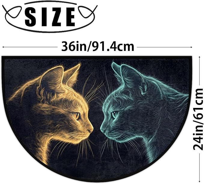 cfpolar Non-Slip Soft Half Round Door Mat, Cartoon Cat Animal Semicircle Mat for Indoor Entrance Garage Bath Living Room Patio 24 x 36 in