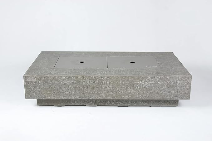 Elementi+ | Riviera Gas Fire Pit Cast Concrete 60" Rectangular Fire Table, Outdoor Fire Pit Electronic Ignition | Canvas Cover, Fire Glass and Burner Lid Included | Light Gray | Natural Gas