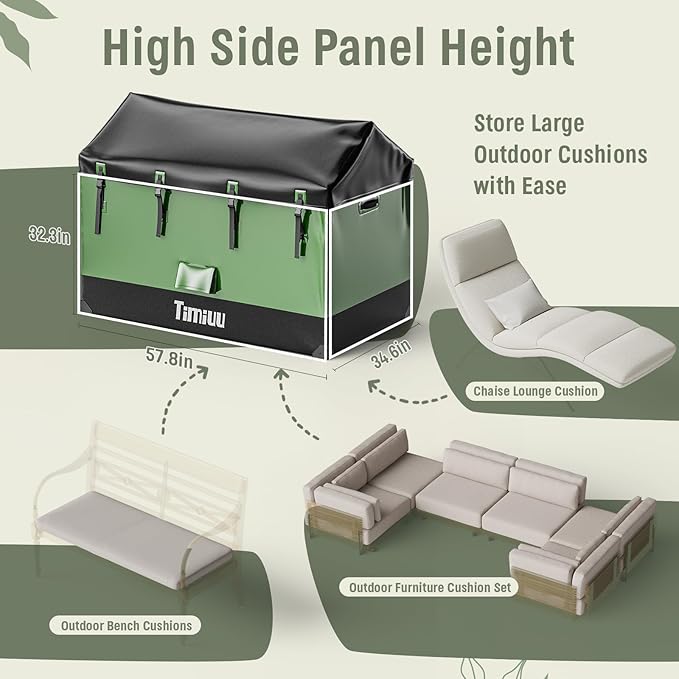 XXL 310 Gallon Extra Large Deck Box, Waterproof Outdoor Storage Box with Taller Side Panels for Patio Furniture Cushions, Pools and Garden Tools Green & Black