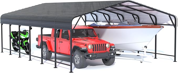 Polar Aurora 20x30 FT Metal Carport with Heavy Duty Carport Canopy, Car Port with Upgraded Support Framework and Reinforced Base, Car Garage Shelter for Car, Boats and Truck