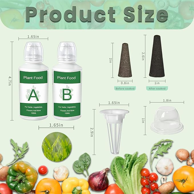 122 Pcs Universal Seed Pod Kit, Square Hydroponic Grow Set with 30 Sponges, 30 Domes, 30 Baskets, 30 Labels, and Hydroponics Nutrients A & B, Compatible with Most Hydroponic Growing System,Herb Garden