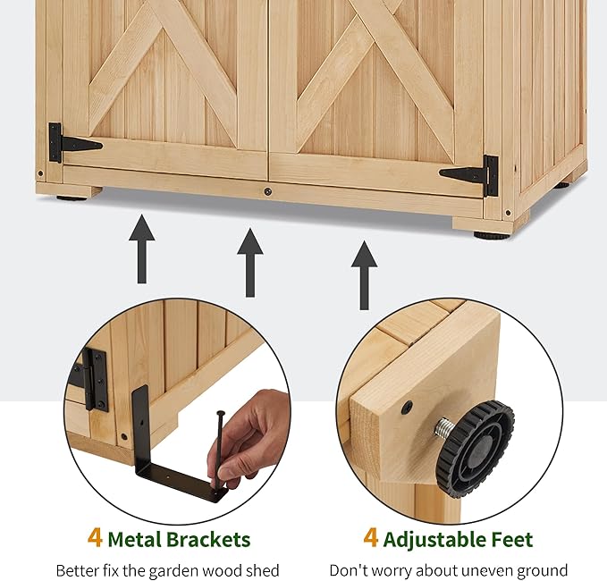 Macrout Outdoor Storage Cabinet, Wooden Storage Shed with Lock, Outside Garden Tool Shed with 2 Doors for Patio Yard Lawn, 1628 (Medium)