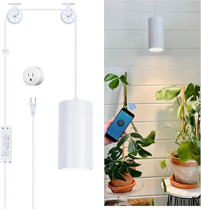 HMVPL Hanging Grow Light, Plant Lights Full Spectrum with 4000K 40W COB Bulb, Pulleys and Smart Timer, Indoor Grow Lamp for Tall Tree Hydroponics