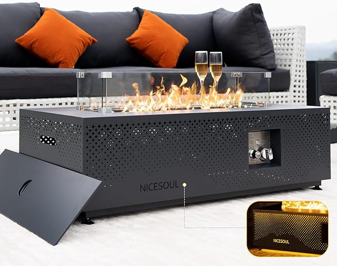 NICESOUL 42'' Propane/Natural Gas Fire Pit Table, Rectangle Firepits with Tank Table, 50000 BTU Modern Outdoor Fireplace with LED Lights for Outside Patio Backyard Deck Porch, CSA Certified, Dark Gray