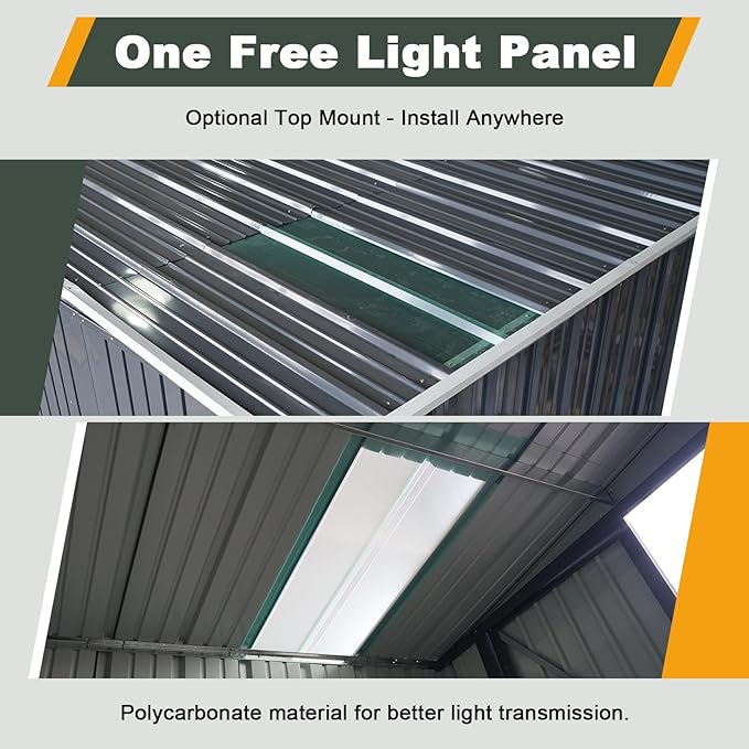 6x8 FT Lean to Shed with Lockable Double Doors, Metal Outdoor Storage Shed with Free PC Light Board for Tools, Outside Storage Shed Waterproof for Backyard, Garden, Patio